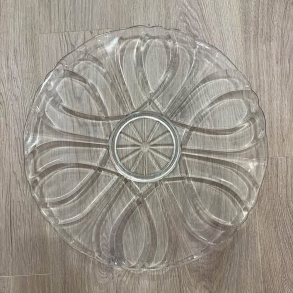 Vintage Indiana Glass 17" Punch Bowl Underplate /
XL Clear Swirl Serving Platter